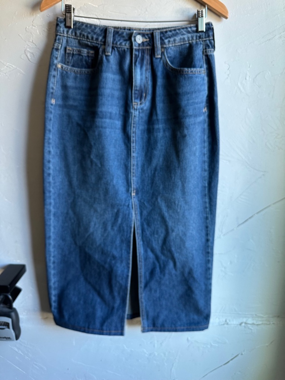 Hidden Los Angeles Denim Midi Skirt High Rise Front Slit Minimalist Y2K 90s Sz S - Picture 2 of 12